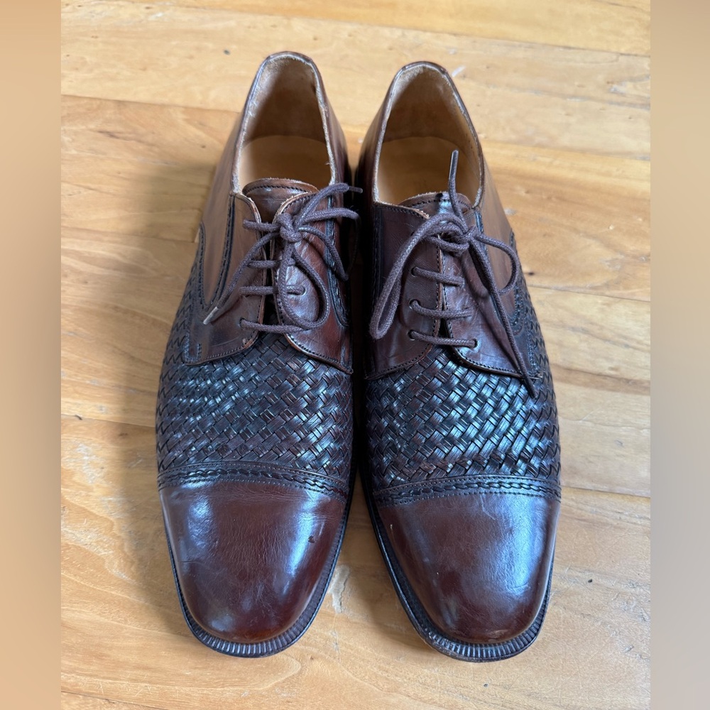 PRINCIPE Oxfords Dress Shoes Woven Sz. 10.5 Brown Leather Captoe Spain
